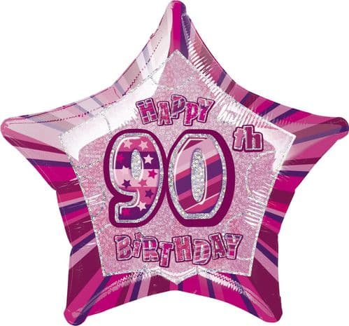 Pink Glitz Star Happy 90th Birthday Balloon