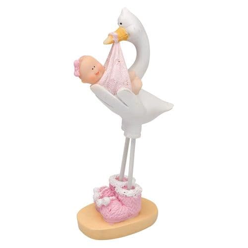 Pink Resin Stork Holding Baby