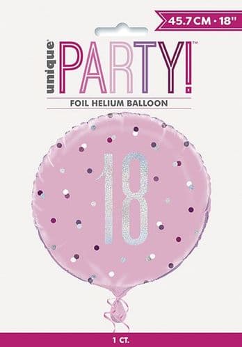 Pink & Silver Glitz Age 18 Prismatic Foil Balloon 18"
