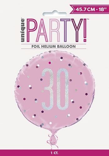 Pink & Silver Glitz Age 30 Prismatic Foil Balloon 18"