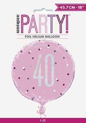 Pink & Silver Glitz Age 40 Prismatic Foil Balloon 18"