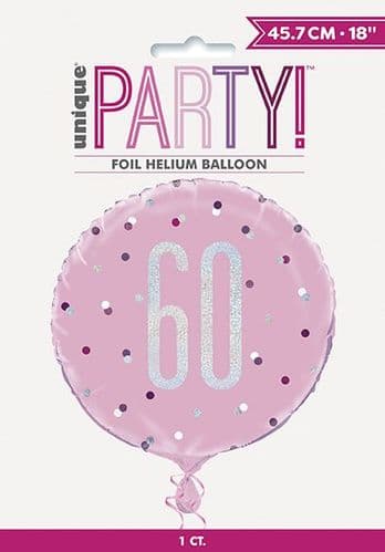 Pink & Silver Glitz Age 60 Prismatic Foil Balloon 18"