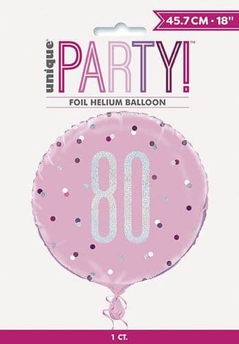 Pink & Silver Glitz Age 80 Prismatic Foil Balloon 18"