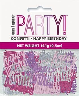 Pink & Silver Glitz Happy Birthday Foil Confetti 0.5oz