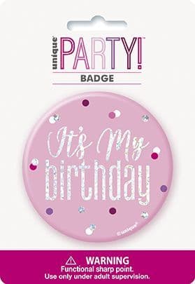 Pink & Silver Glitz 'It's My Birthday' Badge