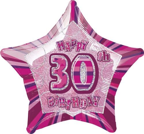 Pink Star Prism Happy 30th Birthday Balloon