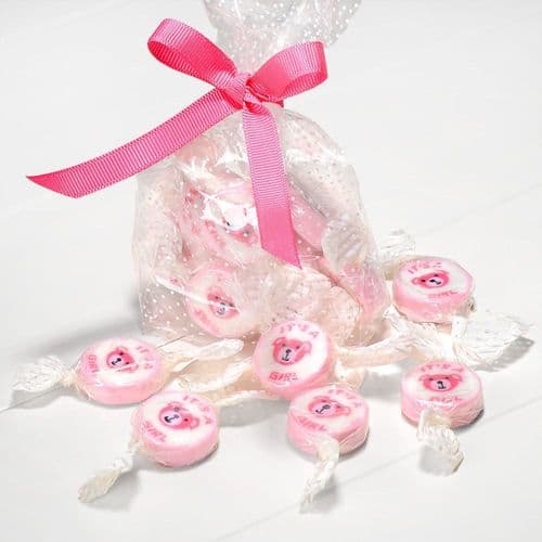 Pink Strawberry Sugar Rock Sweets "It's a Girl" - pack of 50