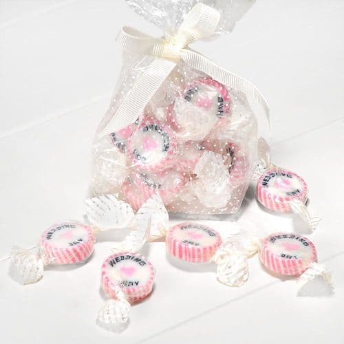 Pink Strawberry Sugar Rock Sweets "Wedding Day"- pack of 50