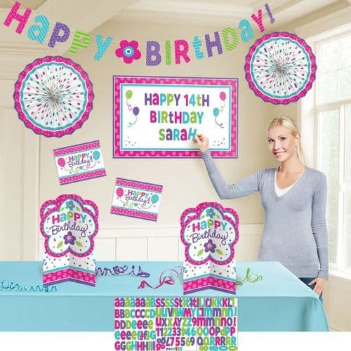 Pink & Teal Happy Birthday Customisable Decoration Kit
