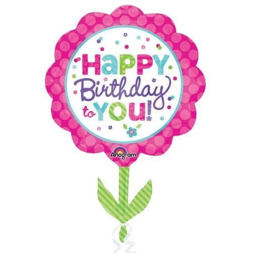 Pink & Teal Happy Birthday Foil Supershape Balloon 21"