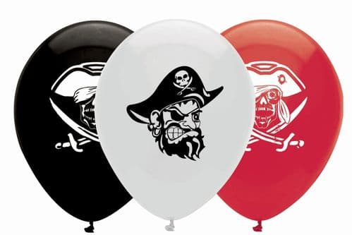 Pirate Party Mix Latex Balloons 2 Sided Print 6 x 12" per pack