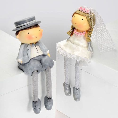Poly Resin Wedding Couple with Dangly Legs