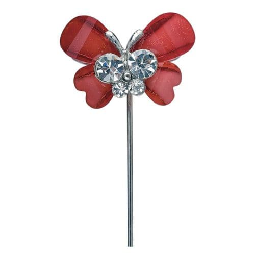 Red Butterfly with Diamante Centre on Stem - pack of 6