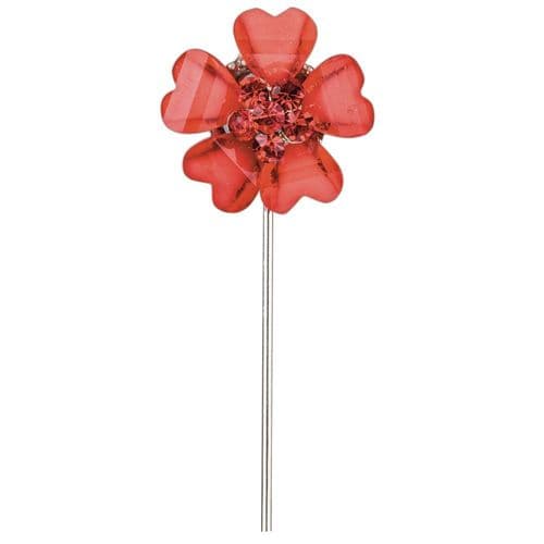 Red Flower with Diamante Centre on Stem - dia. 20mm - pack of 6