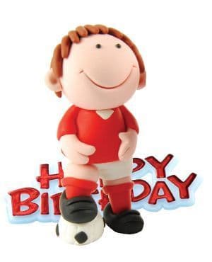 Red Footballer Resin Cake Topper & Red Happy Birthday Motto