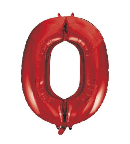 Red Number 0 Foil Balloon 34"