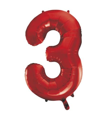 Red Number 3 Foil Balloon 34"