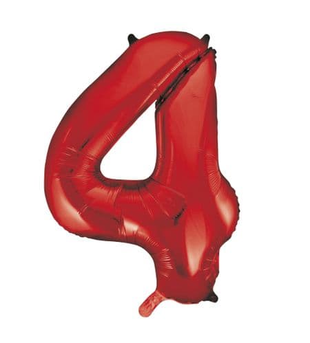 Red Number 4 Foil Balloon 34"