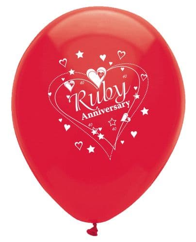 Ruby Anniversary Latex Balloons Pearlescent 2 Sided Print 6 x 12