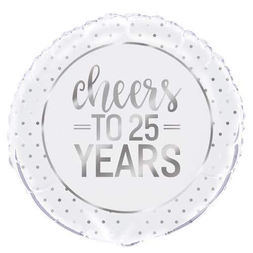 Silver Cheers 25 Years Foil Balloon