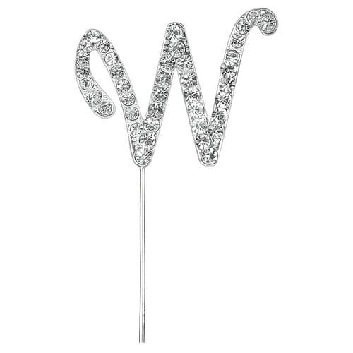 Silver Diamante Letter W on Stem  (sold separately)