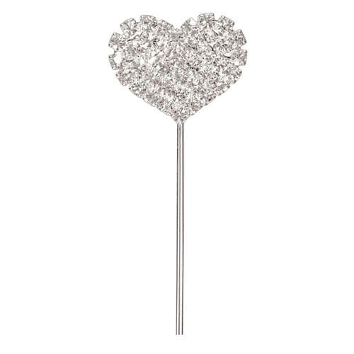 Silver Diamante Solid Heart on Stem