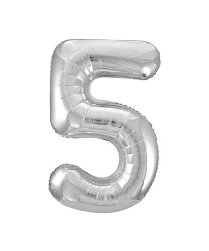 Silver Number 5 Foil Balloon 34"