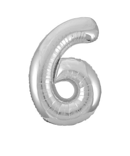 Silver Number 6 Foil Balloon 34"