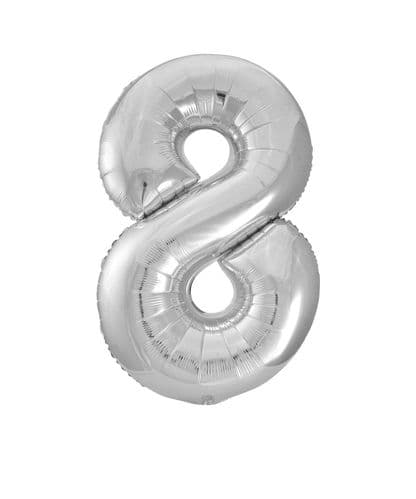Silver Number 8 Foil Balloon 34"