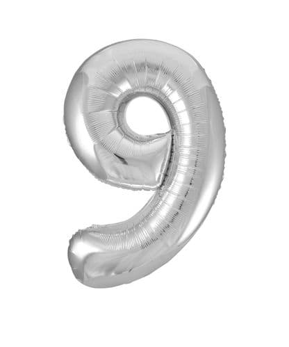 Silver Number 9 Foil Balloon 34"