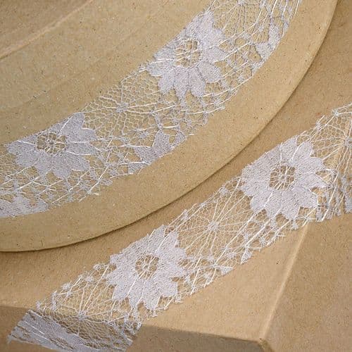 Silver Rose Lace Ribbon - 38mm