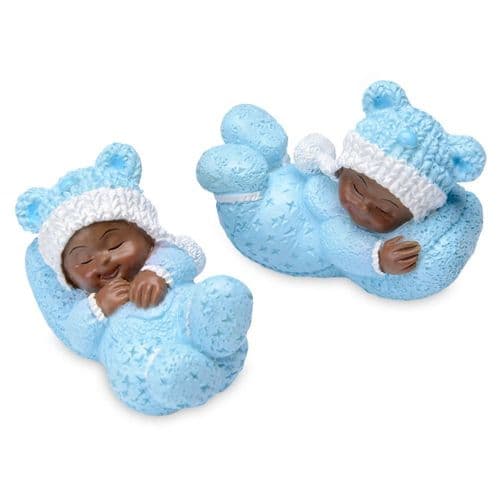 Small Resin Sleeping Black Baby in blue - 4 pieces