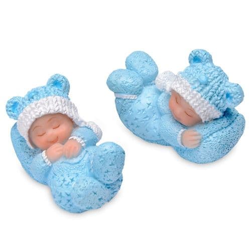Small Resin Sleeping White Baby in blue - 4 pieces