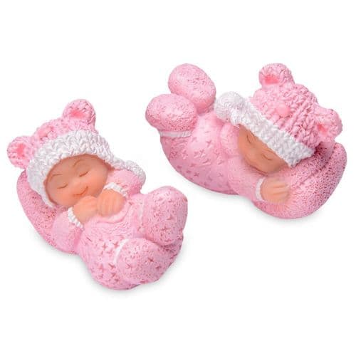 Small Resin Sleeping White Baby in pink - 4 pieces