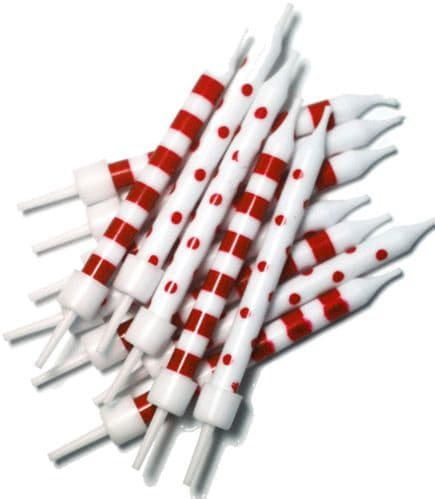 Spot & Stripe Candles Red & White with Holders 12pc