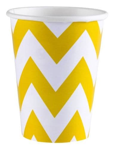 Sunshine Yellow Chevron Paper Cups, 256ml 8 per pack.