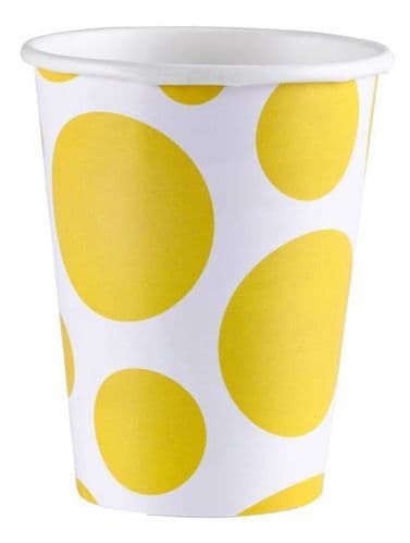 Sunshine Yellow Dots Paper Cups 266ml 8 per pack.