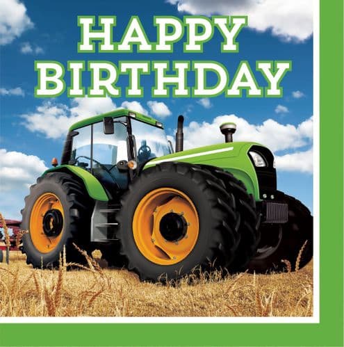 Tractor Time Happy Birthday 16 2ply Luncheon Napkins