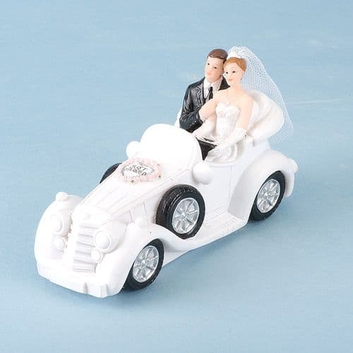 White Resin Bride & Groom in Car