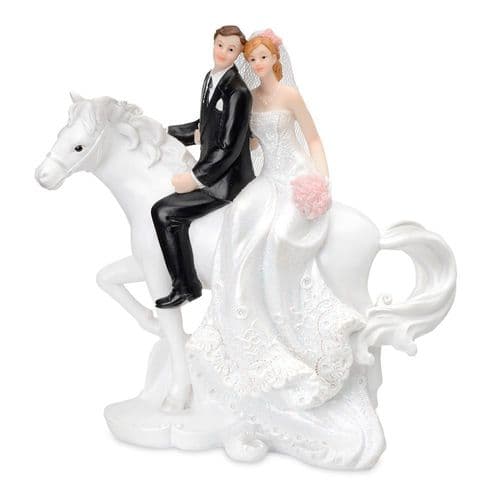 White Resin Bride & Groom on Horse