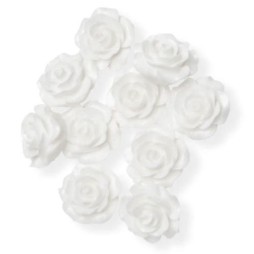 White Resin Rose Flower - 14mm (10) - 6 packs