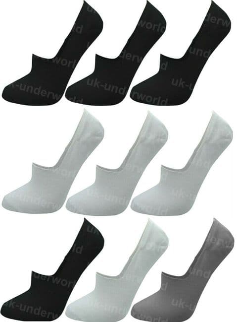 3 Or 6 Pairs Mens Ladies Invisible Socks Elasticated Heel Trainer Liners No Show