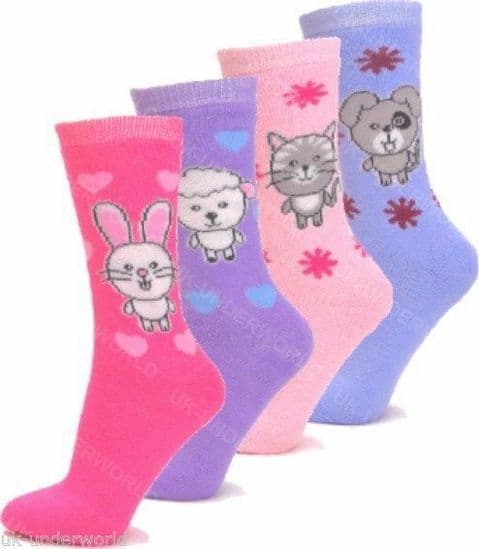 3 Pairs Ladies Animal Design Thermal Socks Warm Winter Extra Thick Hiking Boot
