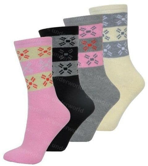 3 Pairs Ladies Fairisle Design Thermal Socks Warm Winter Extra Thick Hiking Boot