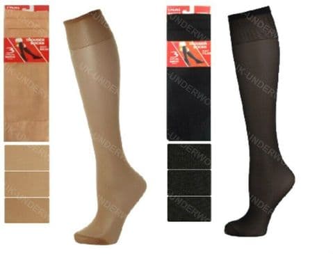 3 Pairs Ladies Knee High Pop Socks Trouser Tights 80 Denier Adults Black Or Tan