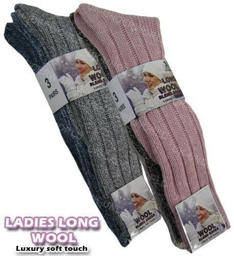 3 Pairs Ladies Long Socks Thick Wool Thermal Boot Walking Hiking Ski Winter Warm
