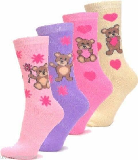 3 Pairs Ladies Teddy Design Thermal Socks Warm Winter Extra Thick Hiking Boot