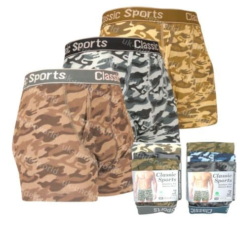 3 Pairs Mens Camouflage Camo Army Boxer Shorts Briefs Adults Underwear S,M,L,X-L