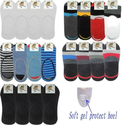 4 Pairs Mens Invisible Trainer Socks No Show Shoe Liners With Gel Heel Grips