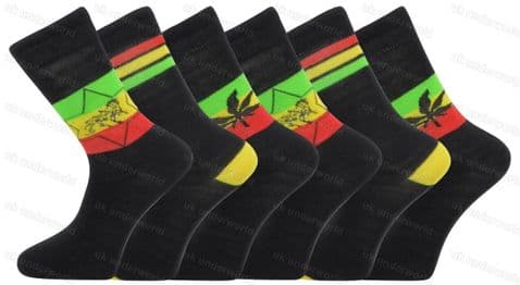 6 Pairs Mens Rasta Rastafarian Print Socks Jamaica Jah Lion Of Judah Weed Ganja